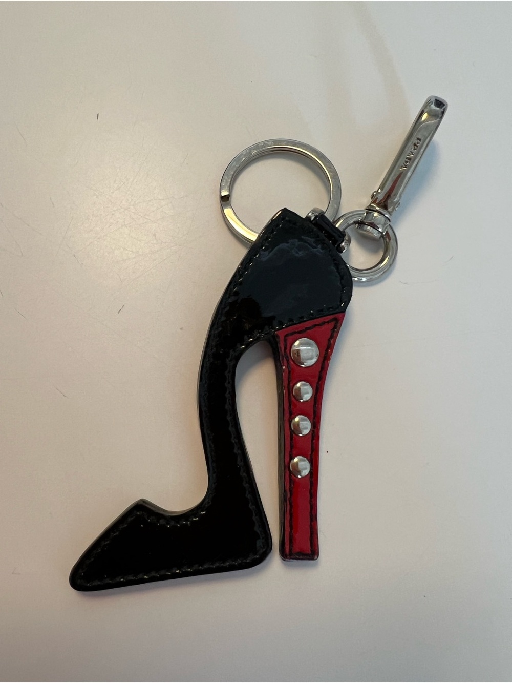Prada Black and Red Patent Leather High Heel Keychain